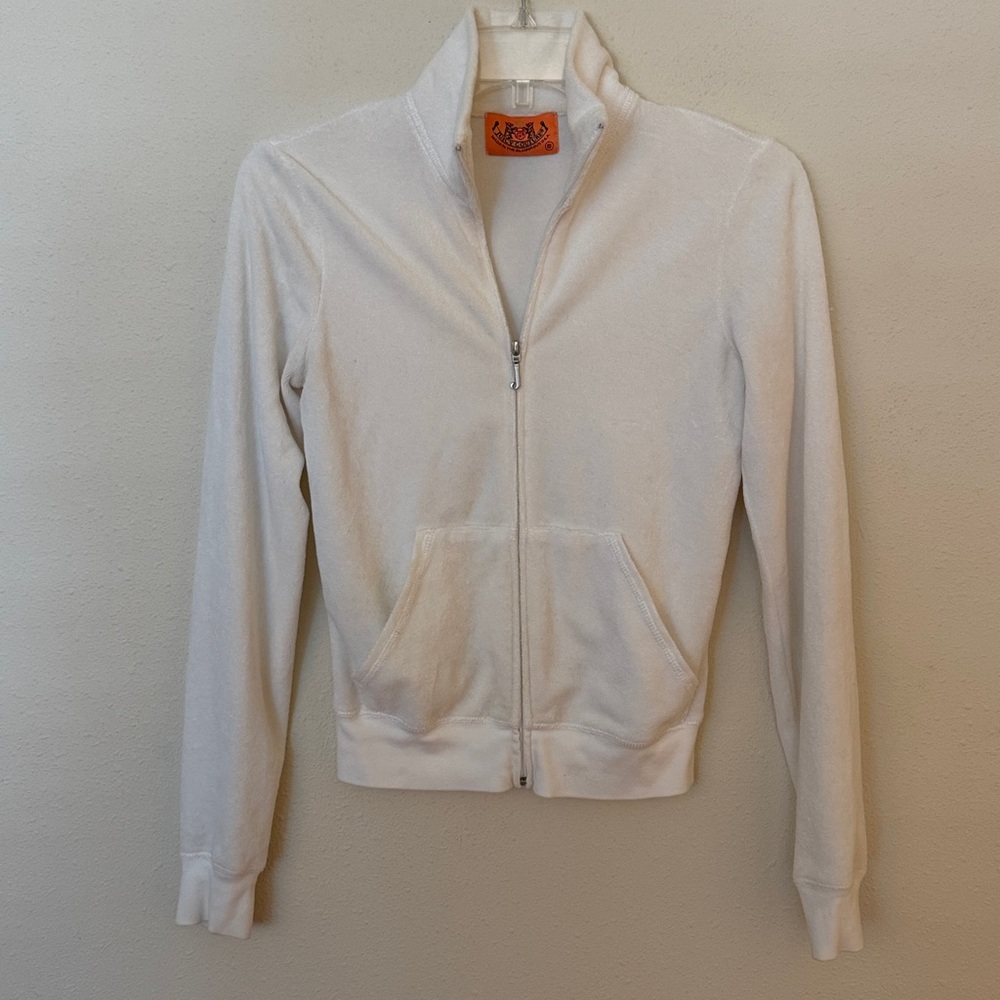 Juicy Couture Women White Full-Zip Vintage Terry Mock Neck Jacket SizeS